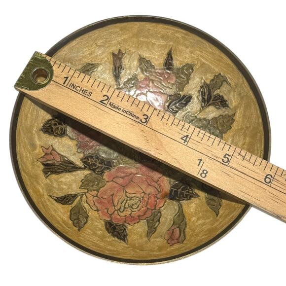 Cloisonne Enamel Brass Metal Decorative Bowl Pedestal Floral India Trinket Dish - Picture 3 of 7